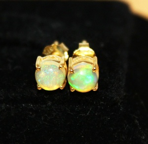 Natural Ethiopian Opal Gemstone 9k Solid Yellow Gold Handmade Classic Women Stud Earrings for Wedding Engagement Gift Jewelry - Product Image 5