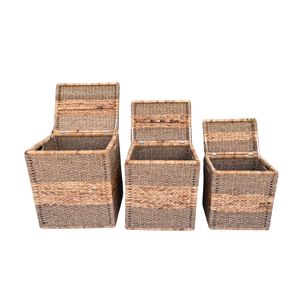 Ensemble de boîtes de rangement rectangulaires en jonc de jacinthe d'eau coloré avec couvercle, durables, écologiques, empilables, capacité de 35 L, fabrication vietnamienne, pour la maison et le bureau - Product Image 4