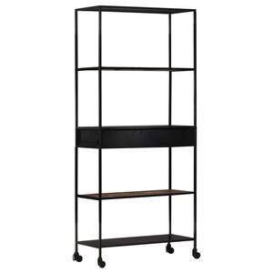 Large Black Book <b>Cabinet</b> with Natural Mango Wood and Iron <b>Rustic</b> Rough Finish Bookcase - Product Image 4