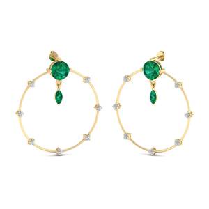 Pendientes de aro minimalistas REYES con esmeralda y moissanita en oro macizo de 14K con cierre de rosca para mujer - Product Image 6