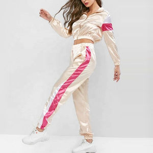 Custom <b>Zipper</b> Cropped <b>Jacket</b> & Pant Windbreak Sets Two Piece Nylon Polyester Tracksuits Windbreaker Set for Women - Product Image 2