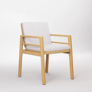 Chaise de salle à manger en teck massif de qualité supérieure, écologique, avec revêtement en tissu durable, idéale pour l'intérieur et l'extérieur. - Product Image 1