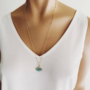 Pendentif authentique en Aigue-marine en forme d'œil, plaqué argent, avec monture dorée, style vintage, pour fiançailles, avec chaîne satellite, bijou délicat en pierre précieuse - Product Image 6
