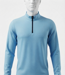 Suéter de Punto Azul Claro para Hombre, Cuello Alto, Manga Larga, Cierre de Cremallera, Transpirable, Corte Regular, para Otoño - Product Image 1