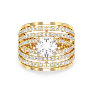 Bague de déclaration REYES en or massif 14 carats avec diamant de laboratoire taille brillant rond étincelant de 3,13 carats, certifiée IGI, bijou de soirée - Product Image 2