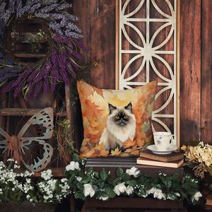 Gato del Himalaya en hojas de otoño almohada decorativa 14H x 14W lavable a máquina para uso interior y exterior para sofá cama o Patio - Product Image 5