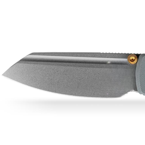 Navajas Plegables con Mango Texturizado Gris, Hoja Estilo Cuchillo de Carnicero con Acabado Stonewashed, Perno Dorado y Bloqueo de Botón para Uso en Exteriores - Product Image 3