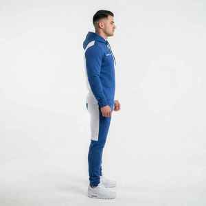 Ensemble de survêtement pour homme, bleu et blanc, à blocs de couleur, avec pantalon de survêtement décontracté à longueur intégrale et poches latérales, coupe classique, pour l'automne - Product Image 3