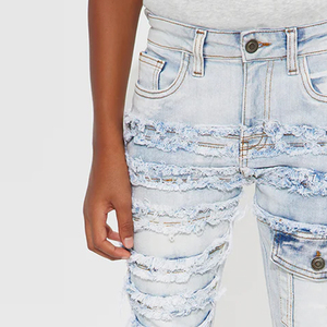 Everyday Essential Boys Cotton Rich <b>Denim</b> Pants With Flexible Soft And Comfortable <b>Material</b> For Bulk Order Solid Color With Logo - Product Image 2