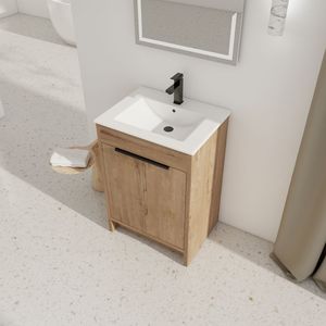 Mobile Bagno Freestanding Bianco con Lavabo in Ceramica da 24 Pollici e 2 Ante con Chiusura Ammortizzata Modello BVB02424IMO G BL9060B Imballaggio KD - Product Image 4
