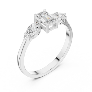 Anillo de compromiso solitario de moissanita con corte esmeralda y marquesa y múltiples piedras en plata de ley - Product Image 3