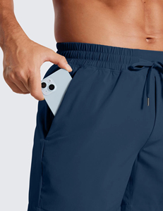 Shorts de course pour hommes bleu marine à séchage rapide avec cordon de serrage à la taille et poches latérales, shorts de sport décontractés pour hommes, shorts de course pour hommes en vente - Product Image 4