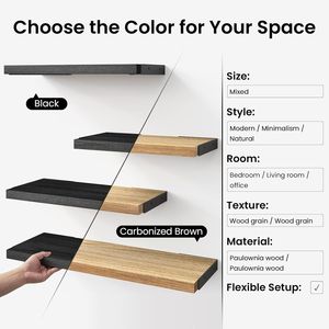 Set di 3 Mensole Galleggianti in Rattan, Organizzatore Minimalista per Spazi Piccoli, Decorazione per Soggiorno, Nero - Product Image 3