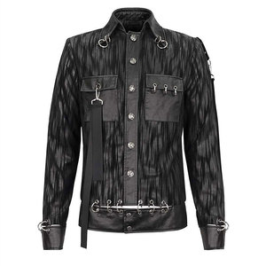 Chaqueta Punk de Moda Gótica para Hombre, con Estampado a Rayas, Ojales Plateados, Anillos Desmontables, Cuero Sintético, Fabricación OEM ODM - Product Image 3