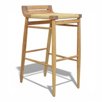 Tabouret de bar scandinave en teck massif avec siège en corde tressée naturelle, dossier bas, chaise de comptoir pour hôtel, café, restaurant
