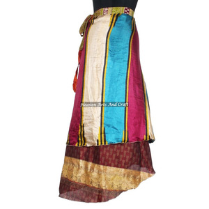 Achetez une jupe longue en soie pour femme, jupe longue en soie magique réversible à 2 couches, jupe longue en soie multi-usages à double couche, style indien - Product Image 6