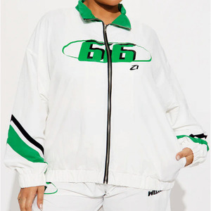 ชุดวอร์มเทรนดี้สีขาวเขียวสำหรับผู้ชาย ผ้าฝ้าย 100% เสื้อแจ็คเก็ตซิปเต็มตัว กางเกงทรงหลวม น้ำหนักเบา สไตล์สตรีทแวร์ มีฮู้ด - Product Image 4