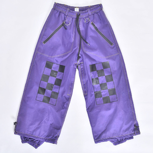 Custom Purple Waterproof Windproof Snow Pants with Black Vinyl Checker Print Drawstring Waist With D <b>Ring</b> and Cinch Bottom - Product Image 1