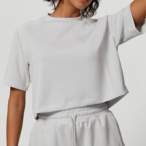 Conjunto Deportivo Ecológico de Dos Piezas para Mujer, Manga Corta, Pantalones Cortos con Cordón, Bolsillos, Transpirable, Color Sólido, Cintura Media - Product Image 3