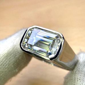 Mens Luxury Moissanite <b>Ring</b> 925 Sterling <b>Silver</b> 14K Gold Plated <b>Plain</b> Band Emerald Cut D Color VVS Certified Bezel Setting 15 - Product Image 3