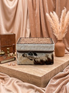 Estuche de Joyería de Cuero Vacuno con Cierre, Caja de Almacenamiento Portátil con Asa para Viaje - Product Image 2