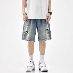 Shorts en jean pour hommes 100% coton, streetwear décontracté, été, broderie personnalisée, impression personnalisée, écologique, respirant, haute qualité, OEM - Product Image 6