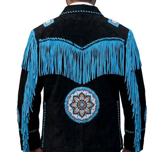 Chaqueta de Cuero Vintage con Flecos de Gamuza Estilo Vaquero, Decoración con Borlas, Prenda Exterior de Cuero Suave y Transpirable - Product Image 5