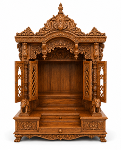 Hand Carved Traditional Teak Wood Pooja Temple with Inner Shrine Custom-Made Durable Home <b>Mandir</b> USA - Product Image 4