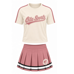 Conjunto de Uniforme Deportivo Rosa Neutro Estampado, Camiseta de Manga Corta y Falda Plisada, Ropa Deportiva para Equipo, Entrenamiento y Práctica - Product Image 1