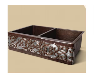 Fregadero de cocina moderno rústico de cobre macizo con delantal frontal, fregadero individual profundo, acabado en pátina oscura antigua - Product Image 6