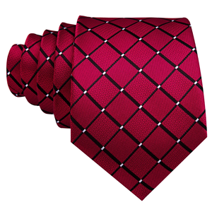 Corbata de Seda Roja con Diseño Argyle, Tejido Jacquard Clásico, para Vestimenta Formal de Negocios, 8.5cm de Ancho - Product Image 3
