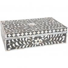 Boîte à bijoux rectangulaire artisanale en os incrusté de nacre, motif croissant doré, design en résine personnalisé, article cadeau de luxe - Product Image 4
