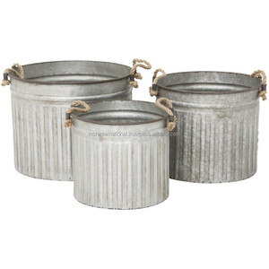 Galvanized Metal Oval Planter Pots with <b>Copper</b> Handles for Home Decoration - Product Image 2