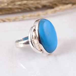 Handmade 925 Sterling <b>Silver</b> Blue Turquoise Open Band <b>Ring</b> Sleeping Beauty Arizona <b>Adjustable</b> Statement Jewelry Boho Hippie - Product Image 2