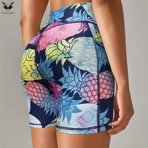 Shorts de Yoga de Cintura Alta para Mujer con Estampado de Piña, Shorts Deportivos Elásticos para Correr, Control de Abdomen - Product Image 2
