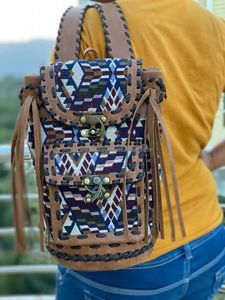 Réel Fait À La Main En Cuir Jacquard Élégant Look Vintage Sac À Dos - Product Image 2