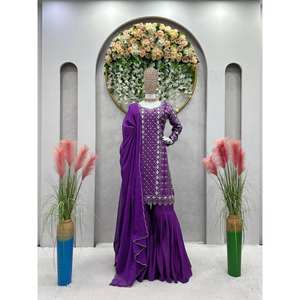 Party Wear Top-Bottom y Plazzo Set con hilo y secuencia de trabajo XL Tamaño - Product Image 2