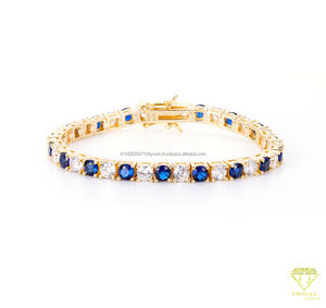 Bracelet de tennis émeraude de luxe cristal vert blanc pierre taillée glacée zircon cubique à la mode élégant Bracelets à maillons fins - Product Image 4