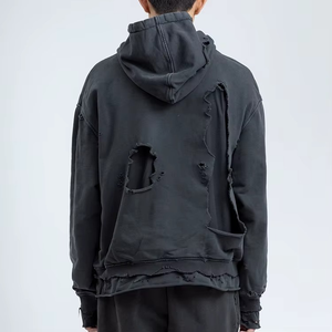 Sweat à capuche personnalisé pour homme 2026, effet usé, en coton de haute qualité, style streetwear, sweats à capuche usés pour homme - Product Image 2