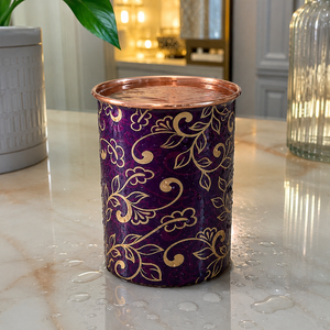 Vaso de Agua de Cobre Puro con Diseño Floral Morado de Lujo, Hecho a Mano, Taza Ayurvédica, Vajilla de Cocina, Venta al Por Mayor - Product Image 3