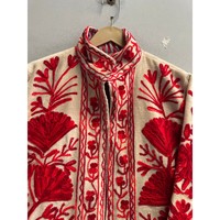 Veste en velours matelassé tricoté Suzani, faite à la main, broderie florale, hiver, unisexe, manches longues, doublure en laine, vente en gros