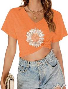 เสื้อยืดคอกว้างแขนสั้นทรงครอปสำหรับผู้หญิง รุ่นยอดนิยมประจำฤดูร้อน - Product Image 3