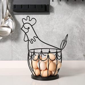 Chicken Shape Metal <b>Egg</b> Holder With Wire <b>Basket</b> Design For Kitchen Storage - Product Image 1