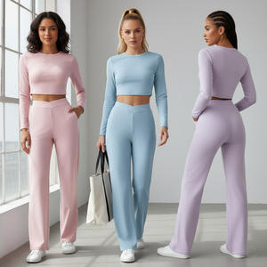 Conjunto de yoga de 3 piezas con cintura alta y tejido acanalado, sujetador deportivo, chaqueta con cremallera y leggings ajustados, traje deportivo de fitness de Bangladesh. - Product Image 2