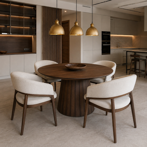 Custom <b>Solid</b> <b>Wood</b> <b>Round</b> <b>Dining</b> <b>Table</b> Set with Upholstered Chairs Modern Luxury Restaurant Cafe Hotel Home <b>Dining</b> Furniture - Product Image 1