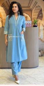 Conjunto de Kurta y Pantalón Bordado de Algodón Puro para Mujer al por Mayor - Product Image 5