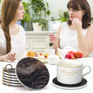 Posavasos de Cerámica con Soporte, los Mejores Posavasos Absorbentes para Bebidas, Juego de Posavasos Redondos de Cerámica para Mesa, el Mejor Posavasos de Cerámica para Mesa de Café - Product Image 1