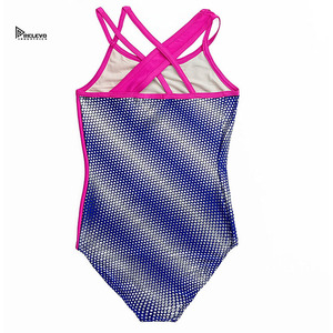 Justaucorps de gymnastique sans manches en maille bleue pour filles, imprimé numérique, haute qualité, personnalisé, en Spandex et Polyester, pour scène, RELEVO - Product Image 4