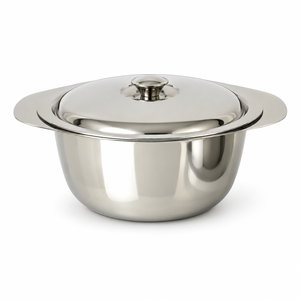Polished Stainless Steel Bowl With Lid Round Serving <b>Pot</b> for <b>Travel</b> Kitchen Dining - Product Image 1