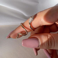 Bague Serpent Ouverte en Or Massif avec Micro-Pavé de Diamants Ronds Lumineux, Cadeau d'Anniversaire, Bijoux Fins, Bijoux Statement pour Femme